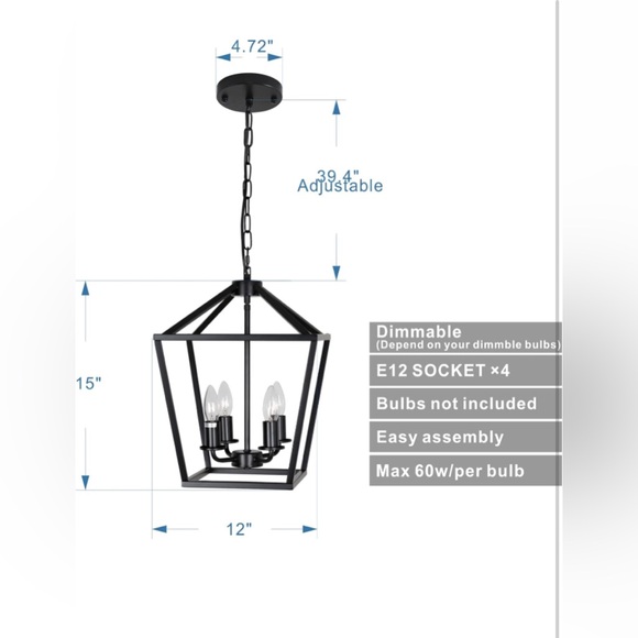 4-Light Lantern Pendant Light, BLACK - Picture 3 of 8